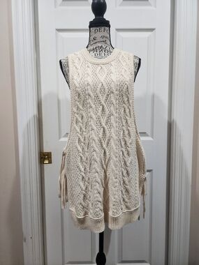 Free People Cream Knit Tie-Front Vest cable knit